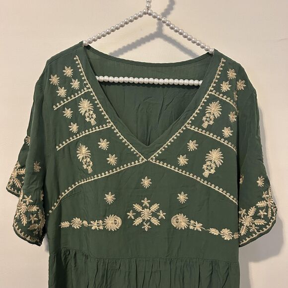 SHEIN Curve Dress Womens 2XL Embroidered Maxi Boho Flowy Short Sleeve Rayon - Picture 6 of 12